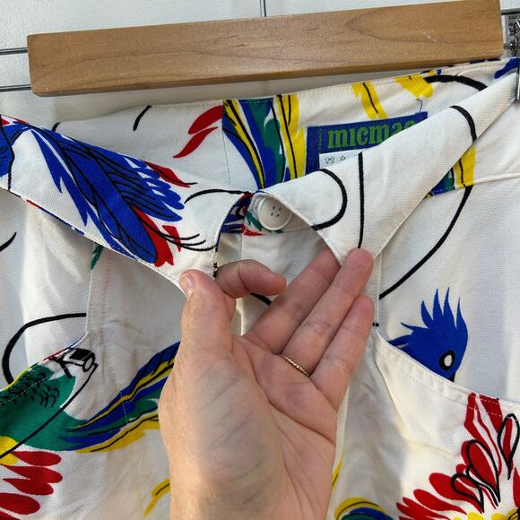Vintage MicMac St. Tropez Made in France Bird Print Capri Cropped Pant 40 XS 0/2 - Picture 4 of 5